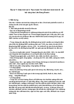 Địa lý 11 Chân trời bài 9: Thực hành Tìm hiểu tình hình kinh tế - xã hội cộng hòa Liên Bang Braxin