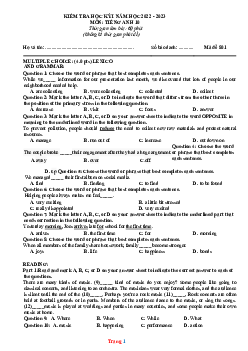 Đề thi HK1 Tiếng Anh 10 năm 2022-2023 (có đáp án)
