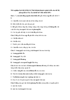 Trắc nghiệm Lịch Sử 10 Bài 10: Thời kì hình thành và phát triển của chế độ phong kiến ở Tây Âu (từ thế kỉ V đến thế kỉ XIV)