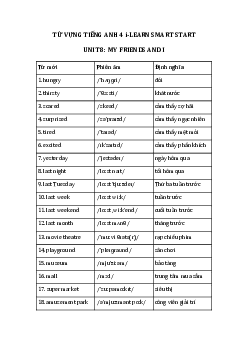 Từ vựng unit 8 lớp 4 Smart Start My friends and I
