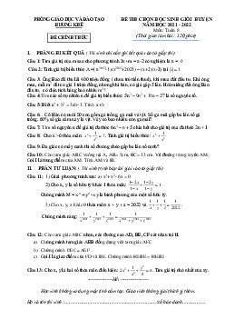 Đề học sinh giỏi Toán 8 năm 2021 – 2022 phòng GD&ĐT Hương Khê – Hà Tĩnh