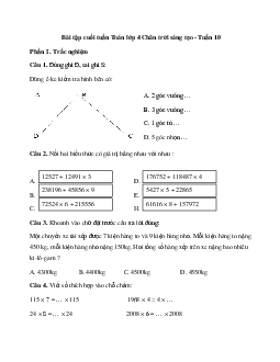 Bài tập cuối tuần Toán lớp 4 Chân trời sáng tạo - Tuần 10