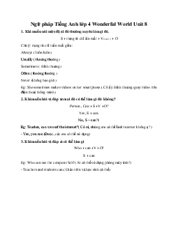 Ngữ pháp Tiếng Anh lớp 4 Wonderful World Unit 8