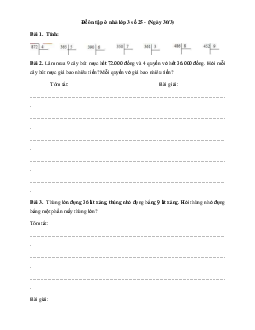 Đề ôn tập ở nhà lớp 3 số 25 có đáp án - (Ngày 30/3)