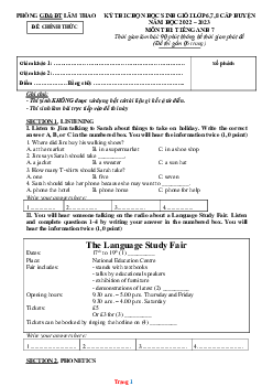 Đề chọn HSG Tiếng Anh 7 Huyện Lâm Thao 2022-2023 (có đáp án)