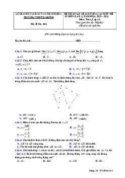 Đề KSCL Toán 11 thi TN THPT 2024 lần 1 trường THPT Ba Đình – Thanh Hóa