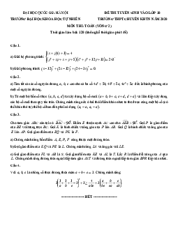 Đề tuyển sinh lớp 10 môn Toán năm 2020 trường THPT chuyên KHTN Hà Nội (vòng 2)