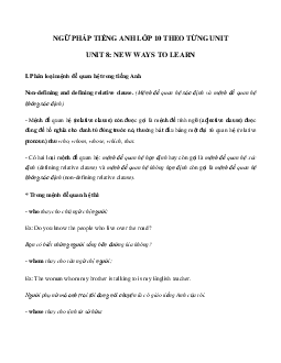 Ngữ pháp Tiếng Anh 10 Unit 8: New ways to learn - Global success