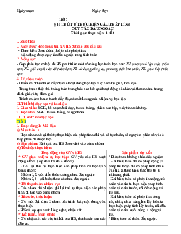 Giáo án Toán 7 C1 - Bài 4. Thứ tự thực hiện các phép tính. Quy tắc dấu ngoặc | Cánh diều