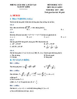 Đề thi HKI Toán 9 năm học 2017 – 2018 phòng GD và ĐT Nam Từ Liêm – Hà Nội
