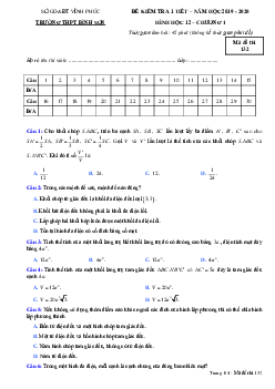 Đề kiểm tra 1 tiết Hình học 12 chương 1 năm 2019 – 2020 trường Bình Sơn – Vĩnh Phúc