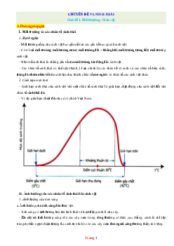 Chuyên Đề Sinh Thái Sinh Học 9 (Có Lời Giải)