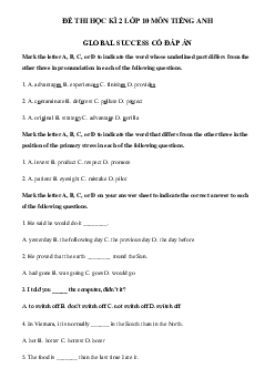 Đề thi tiếng Anh lớp 10 học kì 2 Global Success số 4
