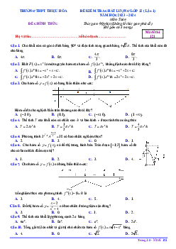 Đề khảo sát lần 1 Toán 12 năm  2024 trường THPT Thiệu Hóa – Thanh Hóa