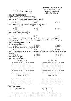 Đề thi học kì 2 môn Toán lớp 5 trường tiểu học Vân Xuân, Vĩnh Phúc năm 2015 - 2016