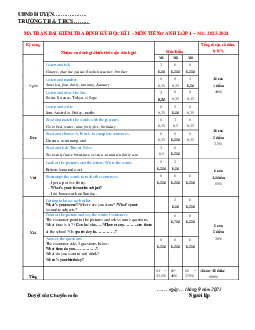 Ma trận Đề thi học kì 1 môn Tiếng Anh 4 năm 2023 - 2024 sách Global Success | đề 1