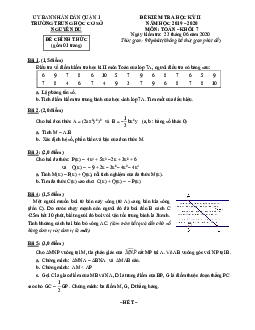 Đề thi học kỳ 2 Toán 7 năm 2019 – 2020 trường THCS Nguyễn Du – TP HCM