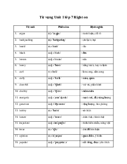 Từ vựng Unit 1 lớp 7 Right on