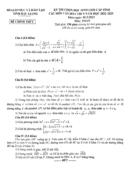 Đề học sinh giỏi cấp tỉnh Toán THCS năm 2022 – 2023 sở GD&ĐT Hậu Giang