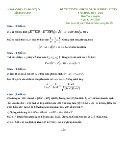 Đề thi vào lớp 10 chuyên môn Toán năm 2020 – 2021 sở GD&ĐT Bình Dương (chuyên)