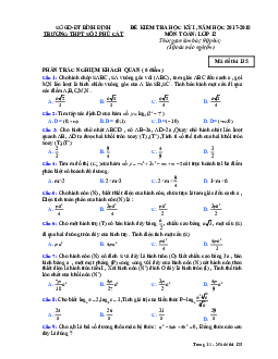 Đề kiểm tra học kỳ 1 Toán 12 năm học 2017 – 2018 trường THPT số 2 Phù Cát – Bình Định
