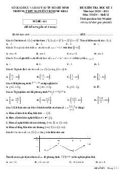 Đề thi HK1 Toán 12 năm 2020 – 2021 trường THPT Nguyễn Thị Minh Khai – TP HCM
