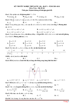 Đề thi tốt nghiệp THPT môn Toán 2021 đợt 1 -Mã đề 101 (có đáp án và lời giải chi tiết)