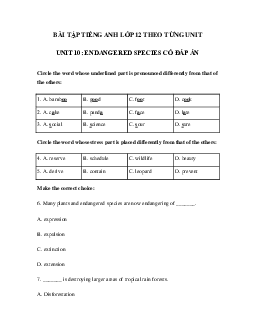 Bài tập tiếng Anh lớp 12 Unit 10 Endangered Species
