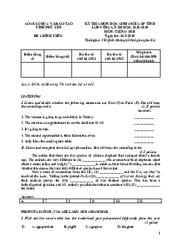 Đề thi chọn học sinh giỏi Tiếng Anh 9 tỉnh Phú Yên năm học 2018-2019 (có đáp án)