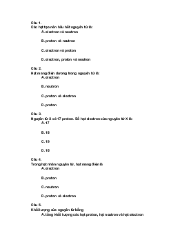 Trắc nghiệm Khoa học tự nhiên 7 Bài 1: Nguyên tử| Cánh diều