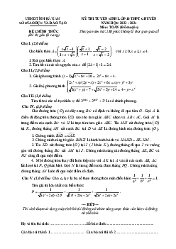 Đề tuyển sinh lớp 10 chuyên môn Toán (chuyên) năm 2023 – 2024 sở GD&ĐT Hà Nam