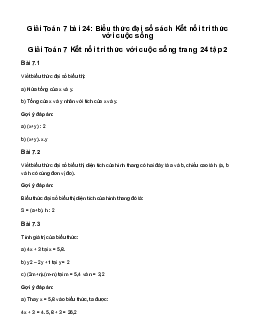 Giải Toán 7 Bài 24: Biểu thức đại số | Kết nối tri thức
