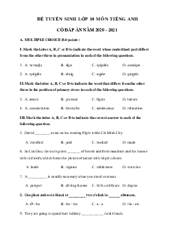Đề thi tuyển sinh lớp 10 môn Anh số 11 năm 2020-2021