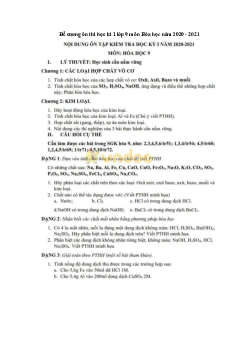 Đề cương ôn thi học kì 1 lớp 9 môn Hóa học năm 2020 - 2021