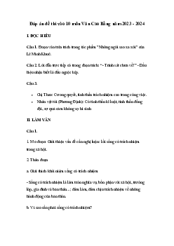 Đề thi vào 10 môn Ngữ văn năm 2023 - 2024 sở GD&ĐT Cao Bằng