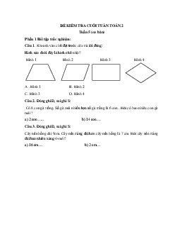 Đề kiểm tra cuối tuần Toán lớp 2: Tuần 5 Cánh Diều (cơ bản)