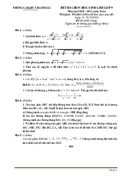 Đề thi học sinh giỏi lớp 9 năm 2020-2021 môn Toán Phòng GD Thanh Oai (có lời giải)
