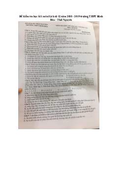 Đề kiểm tra học kì 1 môn Lịch sử 12 năm 2018 - 2019 trường THPT Định Hóa - Thái Nguyên