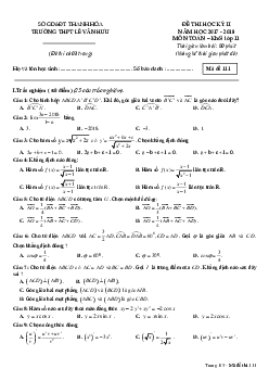 Đề thi học kỳ 2 Toán 11 năm 2017 – 2018 trường THPT Lê Văn Hưu – Thanh Hóa
