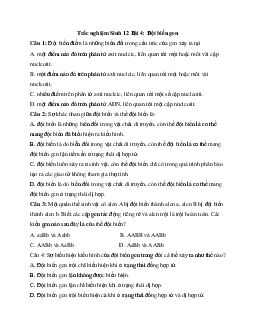 Trắc nghiệm Sinh học 12 bài 4