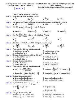 Đề giữa học kỳ 1 Toán 11 năm 2023 – 2024 trường THPT Thạch Thành 2 – Thanh Hóa