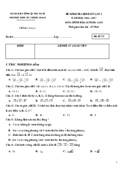 Đề kiểm tra 1 tiết Hình học 10 chương 1 (Vector) trường THPT số 1 Nghĩa Hành – Quảng Ngãi