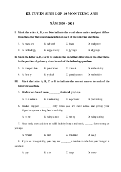 Đề ôn thi vào lớp 10 môn tiếng Anh Sở GD&ĐT Thành phố Hà Nội số 2 năm 2020