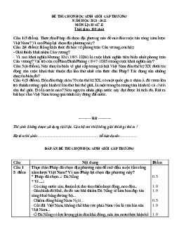 Đề thi HSG Lịch Sử 12 cấp trường 2022 (có đáp án)