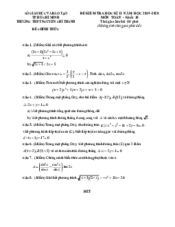 Đề thi học kì 2 Toán 10 năm 2019 – 2020 trường THPT Nguyễn Chí Thanh – TP HCM
