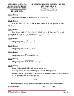 Đề thi HK1 Toán 10 năm 2019 – 2020 trường THPT Thủ Thiêm – TP HCM