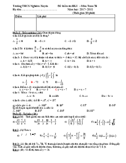 Đề thi học kỳ 1 Toán 7 năm học 2017 – 2018 trường THCS Nghiêm Xuyên – Hà Nội