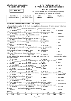 Đề thi tuyển sinh lớp 10 THPTChuyên Lê Quý Đôn Đà Nẵng năm 2016 môn Tiếng Anh (chuyên)