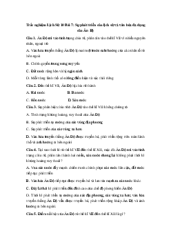 Trắc nghiệm Lịch Sử 10 Bài 7: Sự phát triển của lịch sử và văn hóa đa dạng của Ấn Độ
