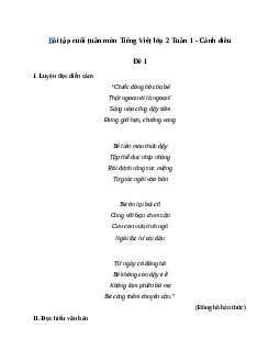 Bài tập cuối tuần lớp 2 môn Tiếng Việt Cánh Diều - Tuần 1